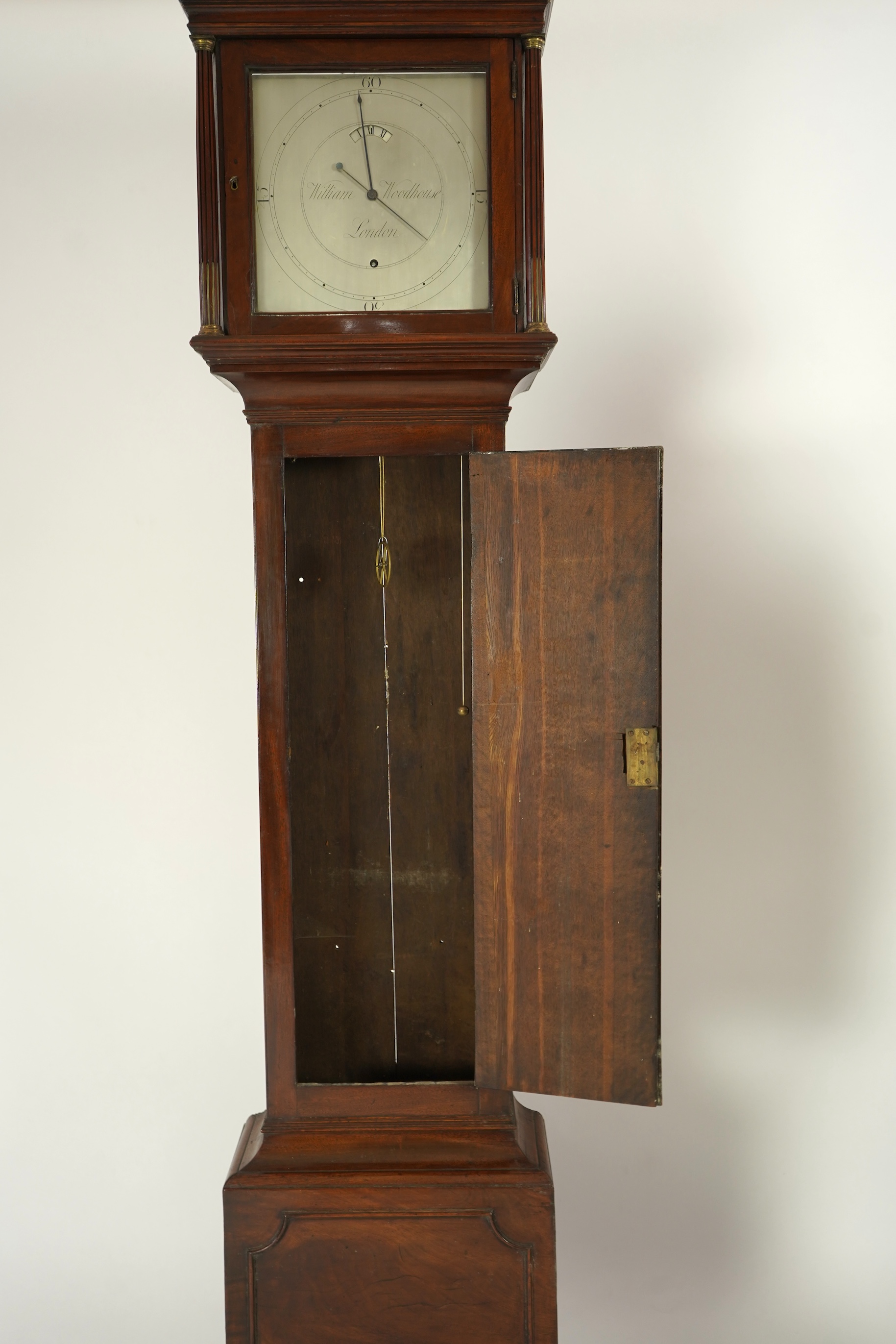 A mid 19th century mahogany eight day longcase regulator, silvered dial signed William Woodhouse, London
